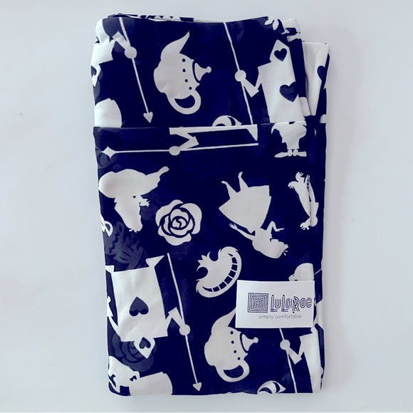 New Lularoe Alice in Wonderland Leggings Cheshire Cat Teapot Cards Roses TC2 - Picture 1 of 4
